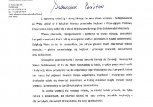 List od pani wiceprezydent Małgorzaty Moskwy - Wodnickiej.