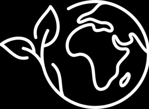 Logo Olimpiady Antysmogowej: na czarnym tle kula ziemska i gałązka z dwoma listkami.
