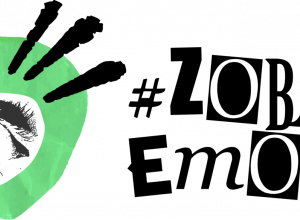 Logo projektu #ZobaczEmocje: czarny szkic oka i napis #ZobaczEmocje