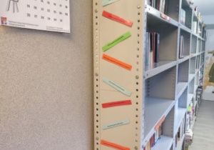 Na półce przyklejone są zasady panujące w bibliotece.