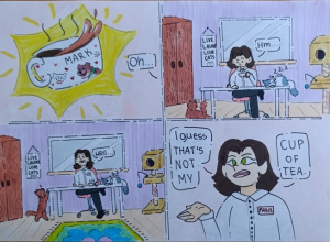 Praca konkursowa Klaudii Kurzawskiej, która zajęła 1 miejsce w konkursie “Draw that idiom”.
