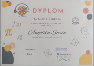 Dyplom za zajęcie 3. miejsca w konkursie.