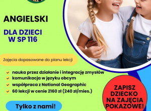 Kolorowy plakat przedstawiający ofertę szkoły językowej Marvel.