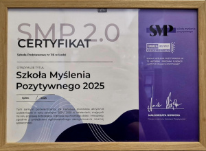 Ceryfikat potwierdzający udział w programie "Szkoła Myślenia Pozytywnego".