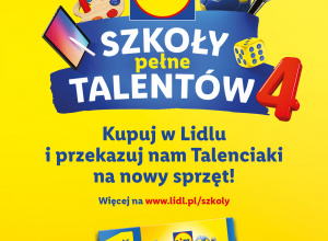 Żółto niebieski plakat promujący akcję: Szkoły pełne talentów.