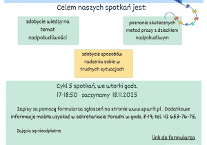 Zaproszenie na warsztaty Moje dziecko z nadpobudliwością.