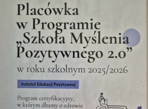 Niebiesko-biały plakat programu “Szkoła Myślenia Pozytywnego 2.0”