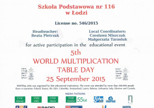 Dyplom uzyskany podczas Word Multiplication Table Day