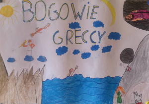 Plakat przedstawiający wybranych bogów greckich z ich atrybutami