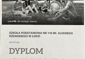 Dyplom za udział w projekcie edukacyjnym Klimat dla młodych