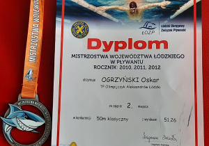 Dyplom uznania i medal za zajęcie drugiego miejsca w mistrzostwach