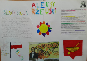 Plakat upamiętniający postać patrona szkoły Aleksego Rżewskiego